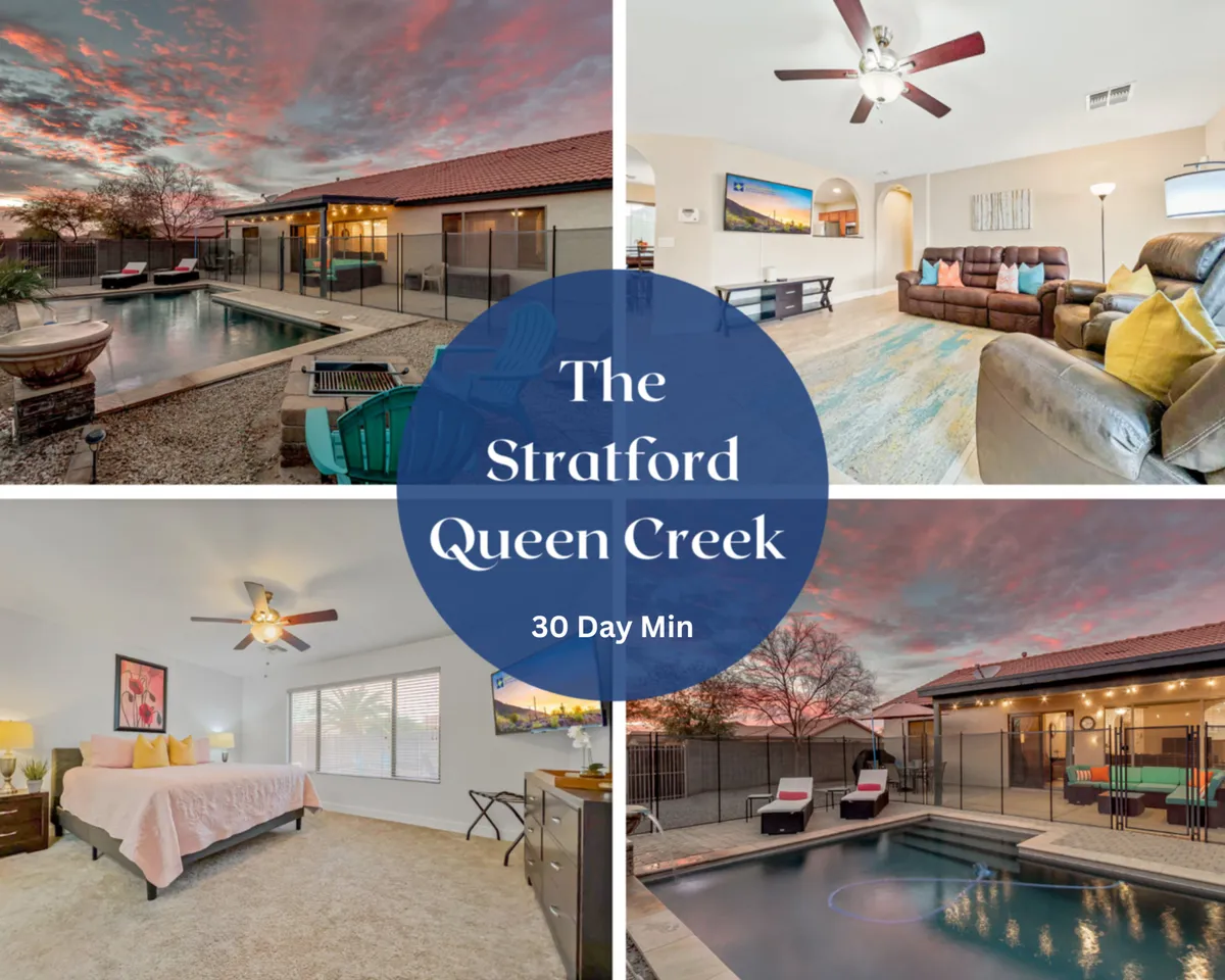 The image features a sparkling heated swimming pool surrounded by a comfortable outdoor seating area, with glimpses of the inviting living room and stylish master bedroom visible through wide windows. The setting exudes tranquility and comfort, enhanced by touches like a fire pit—perfect for unwinding at sunset or hosting memorable outdoor movie nights with loved ones.